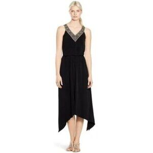 WHITE HOUSE BLACK MARKET BLACK V-NECK SEQUINED CASUAL MIDI DRESS SIZE: S NWT